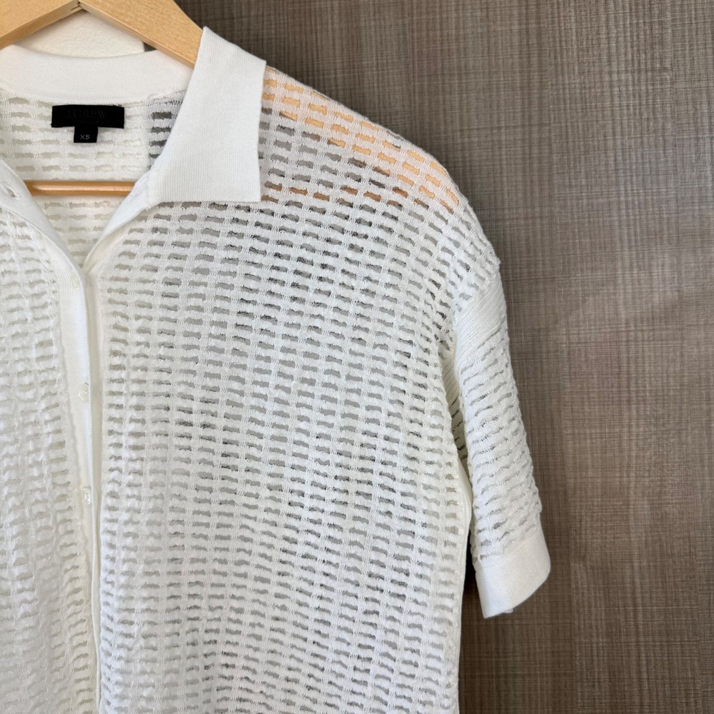 J. Crew Collection White Open Knit Button Down Polo Shirt Short Sleeve Size XS - Picture 4 of 10